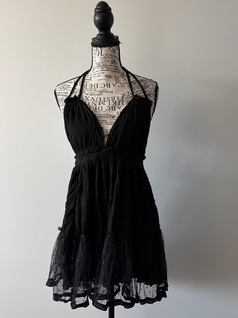 Black Halter Mini Dress with Tiered Hem